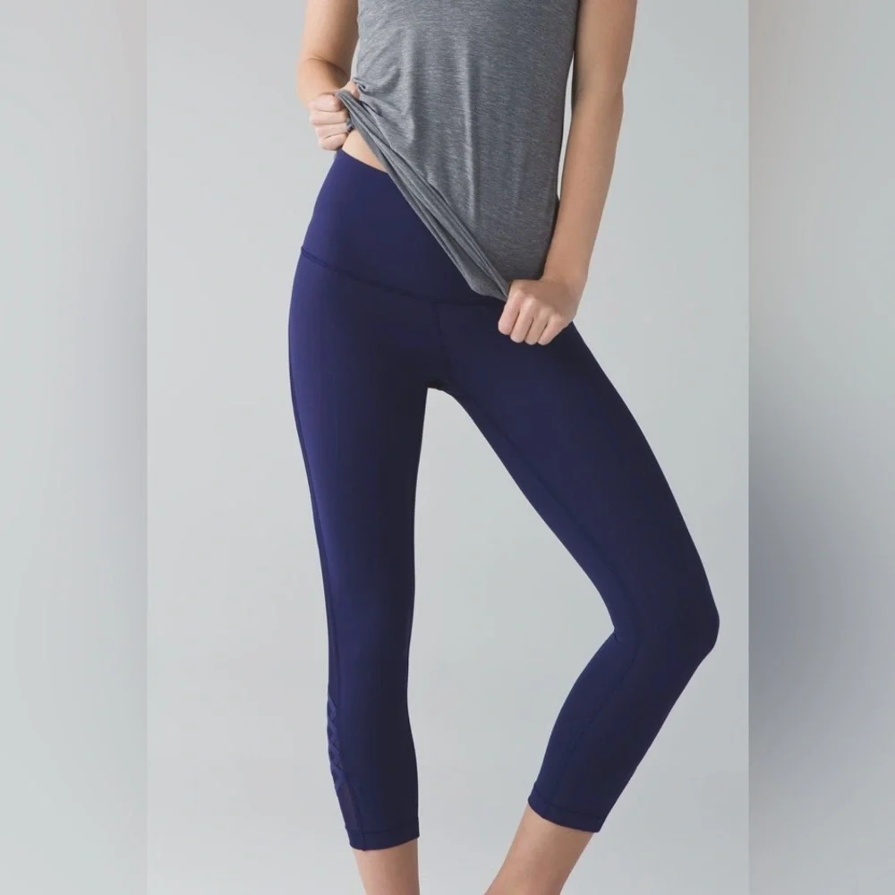lululemon | Minimalist Crop Hero Blue High Rise Mesh Criss Cross Leggings 6